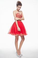 Luxury Mini Length Side Zipper Prom Party Dress Coral Red for Prom with Appliques and Ruffles