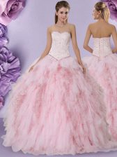 Customized Ball Gowns Quinceanera Gowns Baby Pink Sweetheart Tulle Sleeveless Floor Length Lace Up