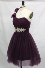 Popular Purple One Shoulder Lace Up Beading Prom Gown Sleeveless