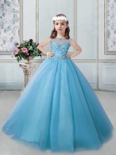  Scoop Sleeveless Tulle Kids Pageant Dress Beading Lace Up