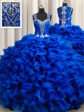 Eye-catching Straps Floor Length Ball Gowns Sleeveless Royal Blue 15 Quinceanera Dress Lace Up