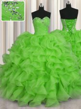 Inexpensive Floor Length Lace Up Quinceanera Dress for Military Ball and Sweet 16 and Quinceanera with Beading and Ruffles
