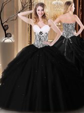 Smart Sleeveless Tulle Floor Length Lace Up Quinceanera Gowns in Black with Pick Ups and Pattern
