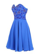 Pretty Mini Length Column/Sheath Sleeveless Blue Prom Party Dress Zipper