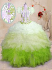  Multi-color Sweet 16 Dresses Military Ball and Sweet 16 and Quinceanera with Beading and Appliques and Ruffles Sweetheart Sleeveless Brush Train Lace Up