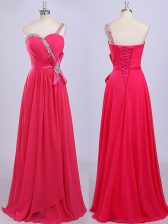  One Shoulder Sleeveless Zipper Evening Dress Hot Pink Chiffon