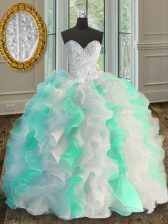 Pretty Organza Sweetheart Sleeveless Lace Up Beading and Ruffles 15th Birthday Dress in Multi-color
