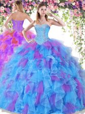Stylish Multi-color Organza Lace Up Quince Ball Gowns Sleeveless Floor Length Beading and Ruffles
