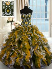 Multi-color Quinceanera Dress Military Ball and Sweet 16 and Quinceanera with Beading and Ruffles Sweetheart Sleeveless Lace Up