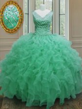  Apple Green Sleeveless Organza Zipper Sweet 16 Dress for Military Ball and Sweet 16 and Quinceanera