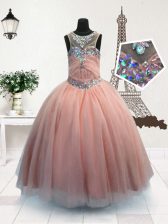 High End Pink Scoop Zipper Beading Pageant Gowns For Girls Sleeveless