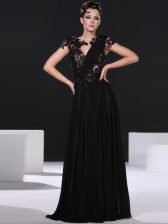  Scoop Floor Length Backless Prom Gown Black for Prom and Party with Lace