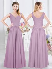 Dramatic Lavender Neckline Ruching Quinceanera Court of Honor Dress Sleeveless Zipper