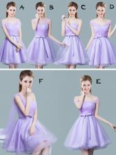  Lavender Straps Neckline Ruching and Bowknot Court Dresses for Sweet 16 Cap Sleeves Zipper