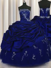 Pretty Royal Blue Sleeveless Beading and Embroidery and Pick Ups Floor Length Quinceanera Dress