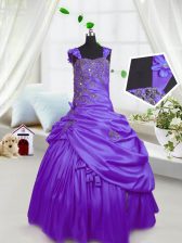  Pick Ups Floor Length Ball Gowns Sleeveless Purple Little Girl Pageant Dress Lace Up