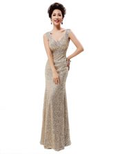  Floor Length Zipper Prom Gown Champagne for Prom and Party with Sequins