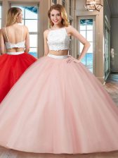  Pink Quinceanera Gowns Military Ball and Sweet 16 and Quinceanera with Beading Straps Sleeveless Backless