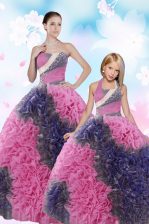 Super Multi-color Sleeveless Floor Length Sequins and Pick Ups Lace Up Quinceanera Dresses