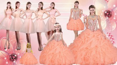  Orange Sleeveless Organza Lace Up Vestidos de Quinceanera for Sweet 16 and Quinceanera