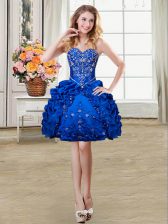  Royal Blue Lace Up Prom Party Dress Beading and Embroidery and Pick Ups Sleeveless Mini Length