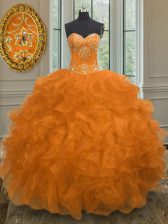  Orange Sleeveless Organza Lace Up Sweet 16 Dress for Military Ball and Sweet 16 and Quinceanera