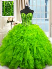 Pretty Lace Up Quinceanera Dresses Beading and Ruffles and Sequins Sleeveless Floor Length