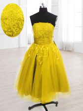  Strapless Sleeveless Organza Homecoming Dress Embroidery Lace Up