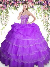 Glamorous Sleeveless Lace Up Floor Length Beading and Ruffled Layers and Pick Ups Vestidos de Quinceanera