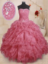  Pink Sleeveless Beading and Ruffles and Ruching Floor Length Sweet 16 Dress