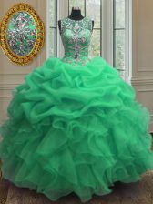  Green Quinceanera Gowns Military Ball and Sweet 16 and Quinceanera with Beading and Ruffles Scoop Sleeveless Lace Up