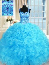  Sleeveless Embroidery and Ruffles Lace Up Quinceanera Dresses