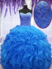 Suitable Organza Sleeveless Floor Length Sweet 16 Quinceanera Dress and Beading and Ruffles