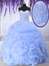  Floor Length Light Blue Quinceanera Gowns Organza Sleeveless Beading and Ruffles