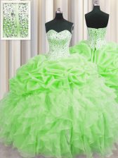 Visible Boning Ball Gowns Organza Sweetheart Sleeveless Beading and Ruffles and Pick Ups Floor Length Lace Up Sweet 16 Quinceanera Dress