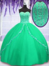 Hot Sale Beading and Sequins 15 Quinceanera Dress Green Lace Up Sleeveless Floor Length