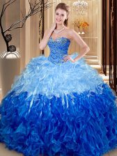 Adorable Multi-color Lace Up Sweetheart Beading and Ruffles 15 Quinceanera Dress Organza Sleeveless