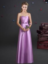  Lilac Zipper Quinceanera Dama Dress Bowknot Sleeveless Floor Length