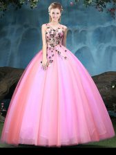 Admirable Sleeveless Floor Length Appliques Lace Up Quinceanera Dress with Multi-color