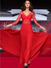 Low Price Red Sleeveless Floor Length Lace Zipper 