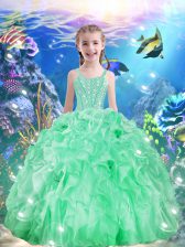 Enchanting Floor Length Lace Up Girls Pageant Dresses Apple Green for Quinceanera and Wedding Party with Beading and Ruffles