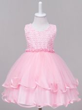 Graceful Baby Pink Scoop Zipper Lace Little Girls Pageant Gowns Sleeveless