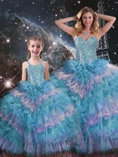 Glorious Multi-color Sweetheart Neckline Beading and Ruffled Layers Ball Gown Prom Dress Sleeveless Lace Up