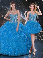  Baby Blue Sleeveless Beading and Ruffles Floor Length 15 Quinceanera Dress