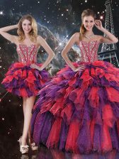  Beading and Ruffles and Ruffled Layers Quinceanera Gown Multi-color Lace Up Sleeveless Floor Length
