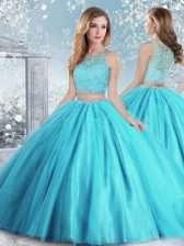 Modern Scoop Sleeveless Tulle Quinceanera Dress Beading and Sequins Clasp Handle