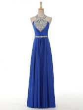  Royal Blue Homecoming Dress Prom and Military Ball with Beading and Ruching Halter Top Sleeveless Zipper