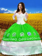 Attractive Embroidery 15th Birthday Dress Green Lace Up 3 4 Length Sleeve Floor Length
