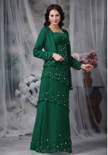  Sleeveless Chiffon Floor Length Zipper Prom Dress in Green with Beading