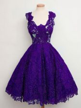 Attractive Lace Straps Sleeveless Lace Up Lace Vestidos de Damas in Purple